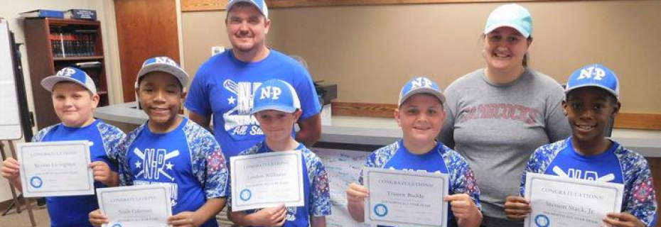 North Town Council recently recognized the North-Pelion All Stars for winning their division for the second year. Shown are are, front row, from left, Bryson Livingston, Noah Coleman, Landon Williams, Tristen Budde and Stetson Stack Jr.; and back row, Kelly Livingston, park president, and Brittany Livingston, team volunteer. Not pictured are Coach Damian Jackson and team members Hayden Eden and Steven Newman.